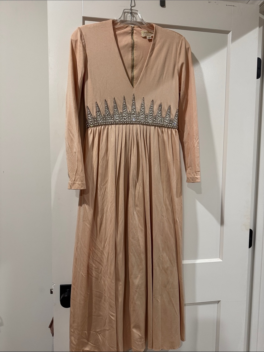 Victoria Royal Ltd Blush Pink Long-Sleeve Maxi Dress with Beaded Waist
